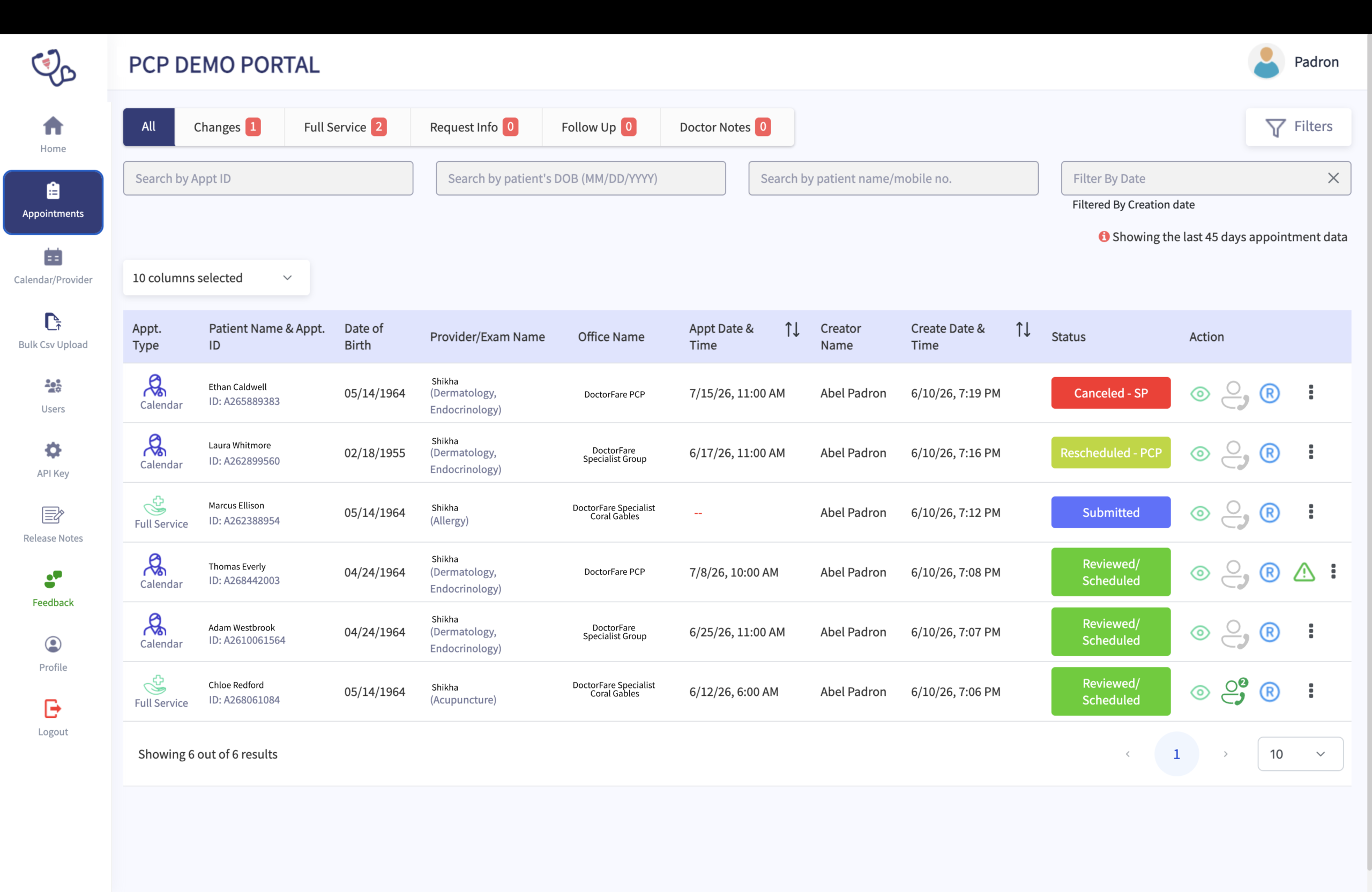 DoctorFare appointment scheduling interface