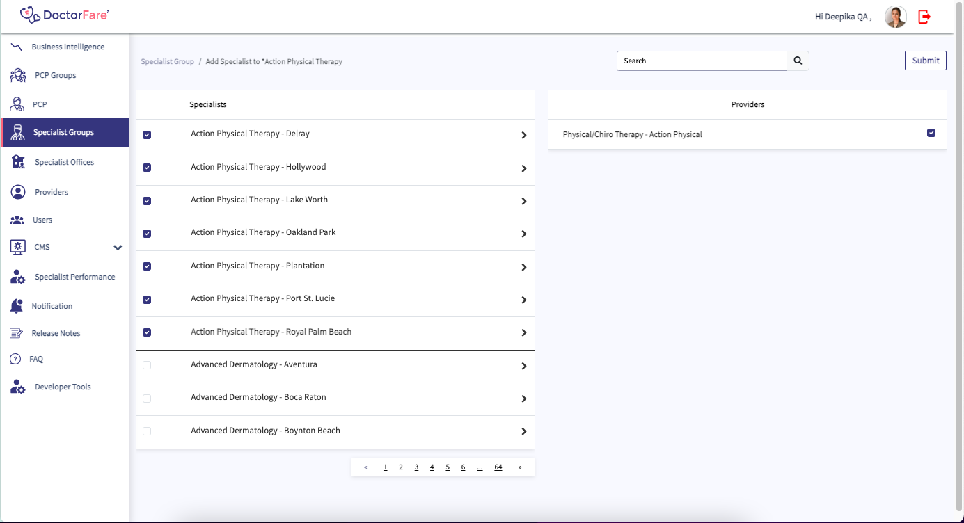 Specialist search with insurance and distance filters