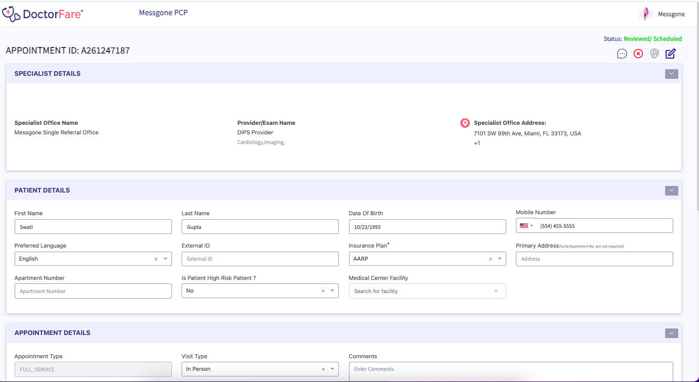 Appointment status tabs and filters